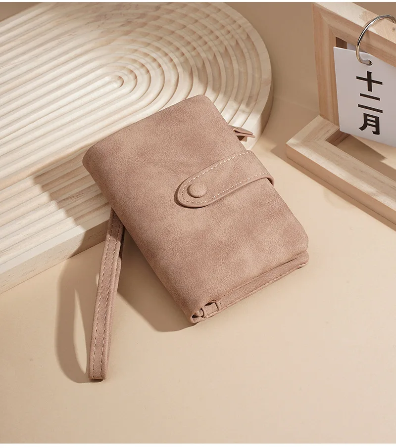 Baellerry Women's Short Wallet Soft Suede PU Leather Card Holder with Multiple Slots Snap Fasteners And Zipper Coin Purse