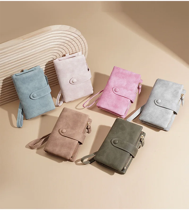 Baellerry Women's Short Wallet Soft Suede PU Leather Card Holder with Multiple Slots Snap Fasteners And Zipper Coin Purse