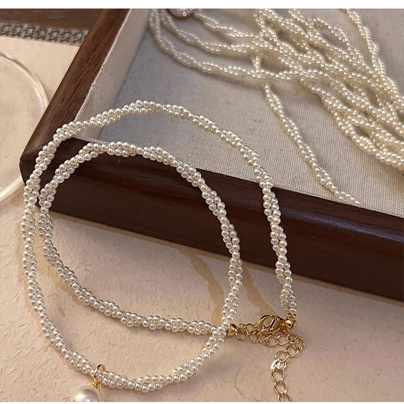 2026 Trendy Double-layer Imitation Pearl Bead Necklace Elegant Accessories For Womens Sexy Collarbone Chain Light Luxury Jewelry
