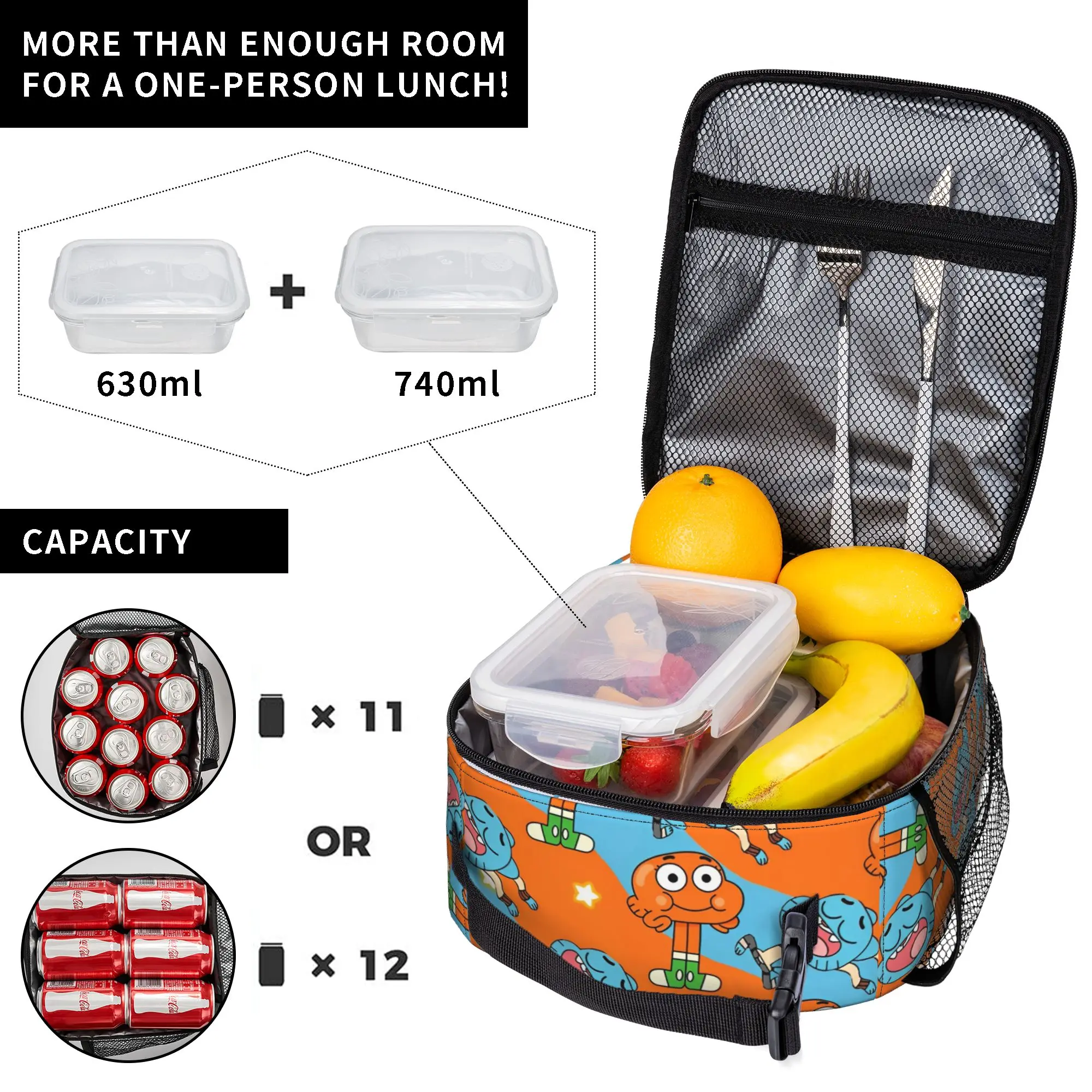 The Amazing World of Gumballs Insulated Lunch Bags for Men Women Food Container Portable Thermal Cooler Lunch Boxes For Work