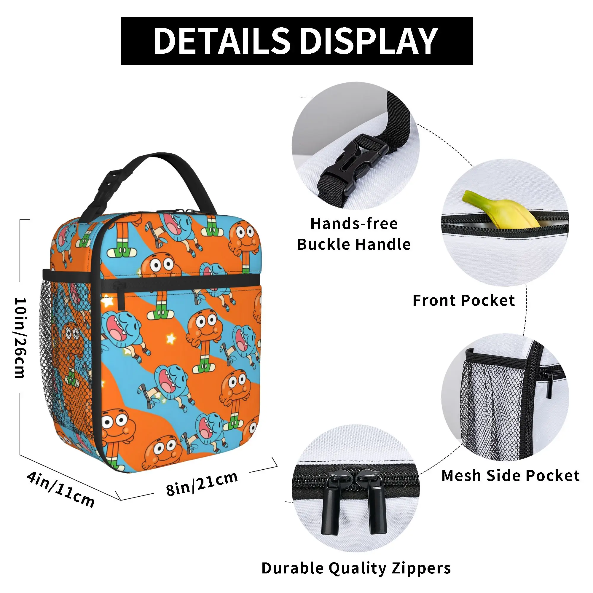 The Amazing World of Gumballs Insulated Lunch Bags for Men Women Food Container Portable Thermal Cooler Lunch Boxes For Work
