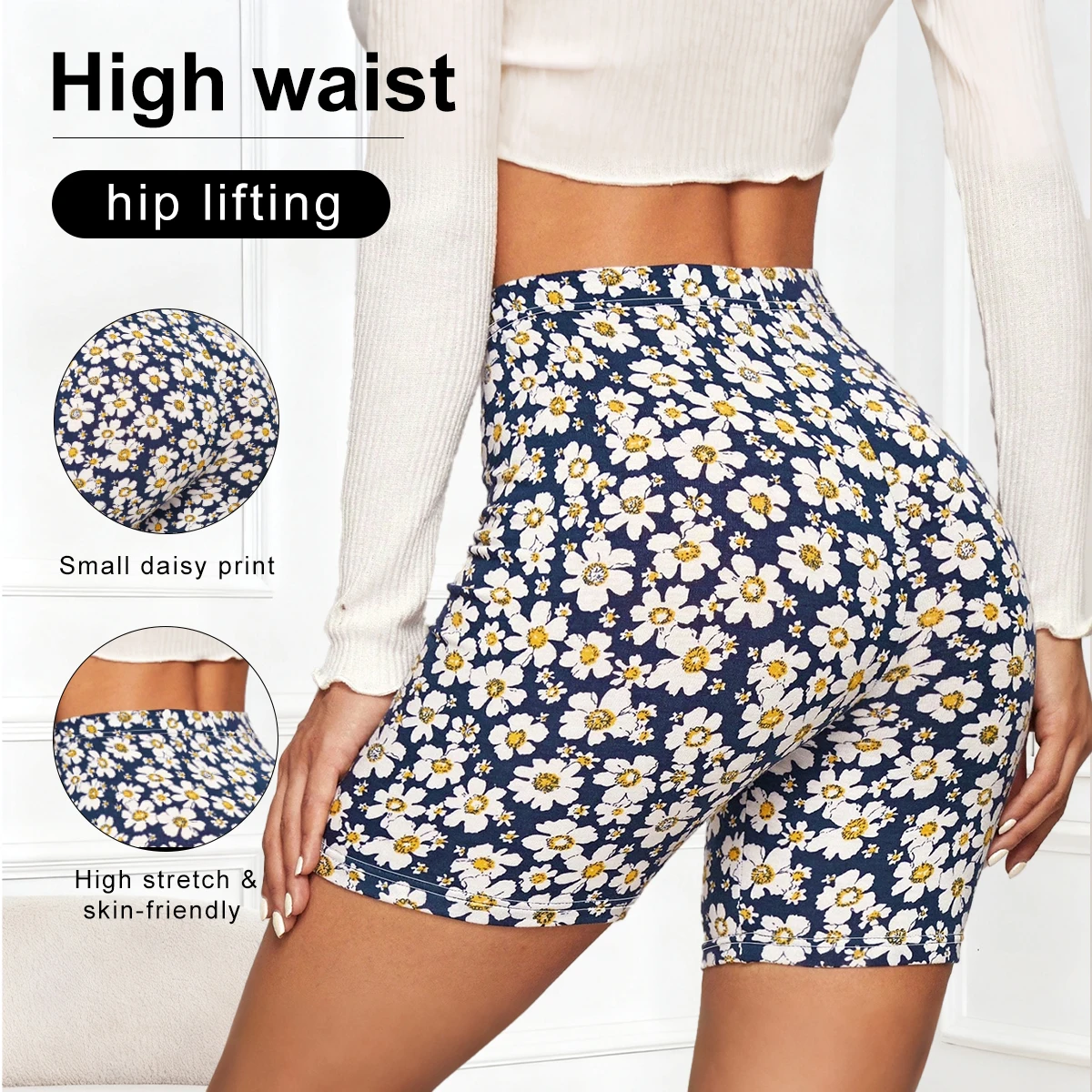 Women Summer Elastic High Waist Shorts Butt Lifting Workout Yoga Pants Breathable Leggings Sports Fitness Athletic Short Tights