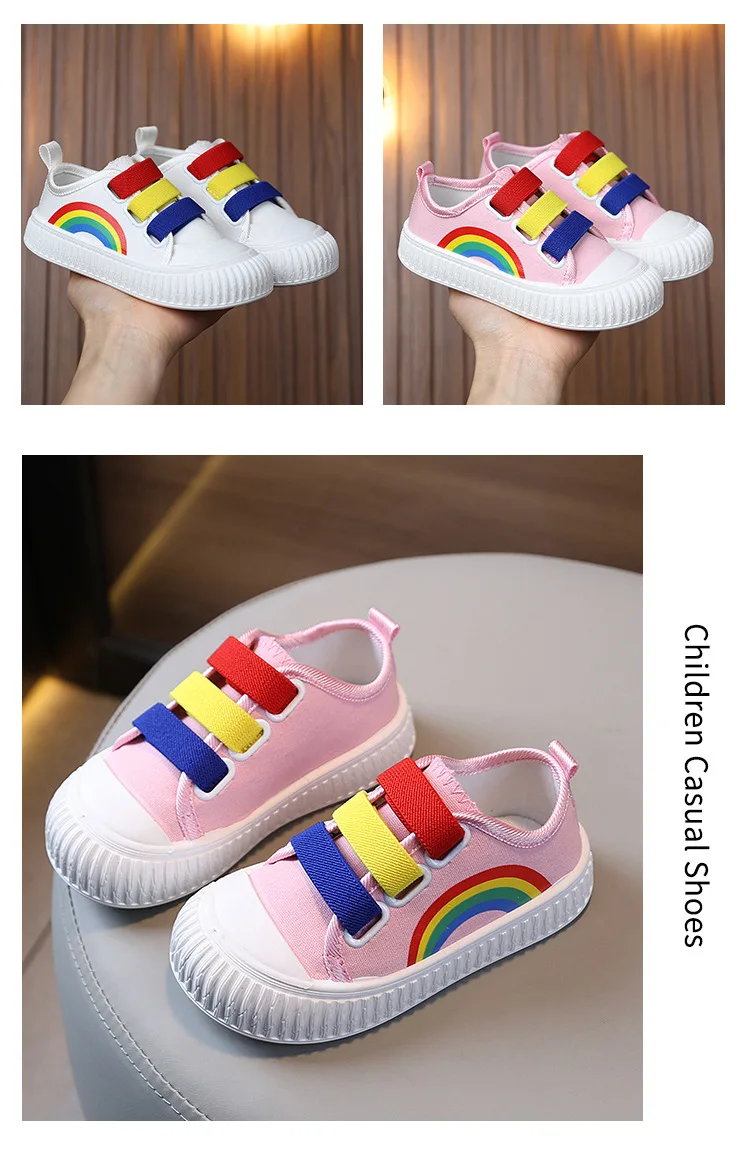 Summer Children's Canvas Shoes for Boys and Girls Rainbow Sneakers Baby Non-slip Casual Shoes Toddler Versatile Reathable Style