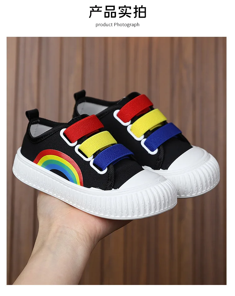 Summer Children's Canvas Shoes for Boys and Girls Rainbow Sneakers Baby Non-slip Casual Shoes Toddler Versatile Reathable Style
