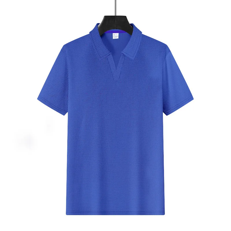 2026 New Summer Breathable Polo Shirts Men Solid Waffle Short Sleeve Polo Shirts for Men Fashion Casual VCollar Polo Shirt