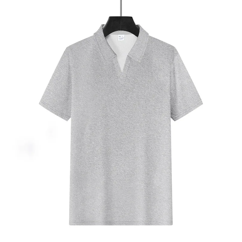 2026 New Summer Breathable Polo Shirts Men Solid Waffle Short Sleeve Polo Shirts for Men Fashion Casual VCollar Polo Shirt