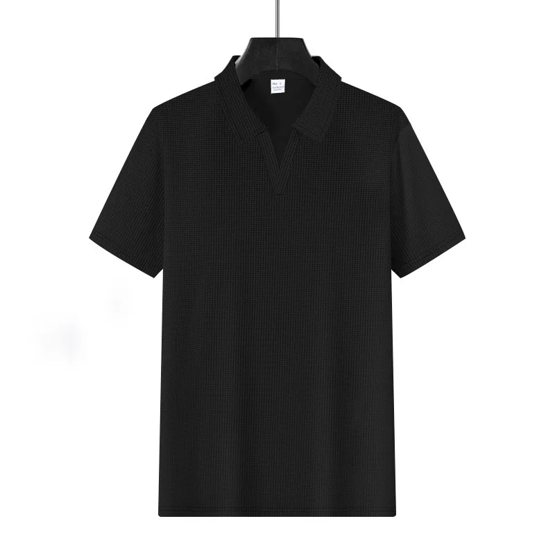 2026 New Summer Breathable Polo Shirts Men Solid Waffle Short Sleeve Polo Shirts for Men Fashion Casual VCollar Polo Shirt