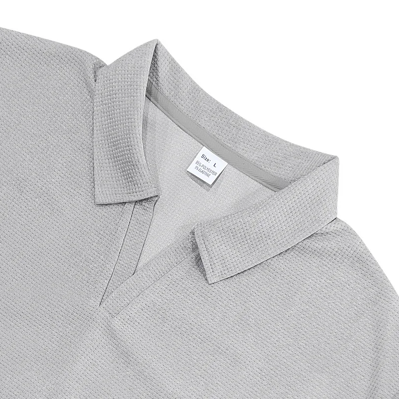 2026 New Summer Breathable Polo Shirts Men Solid Waffle Short Sleeve Polo Shirts for Men Fashion Casual VCollar Polo Shirt