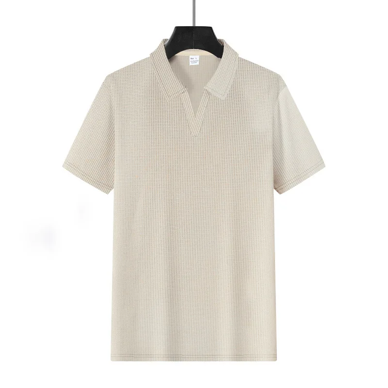 2026 New Summer Breathable Polo Shirts Men Solid Waffle Short Sleeve Polo Shirts for Men Fashion Casual VCollar Polo Shirt