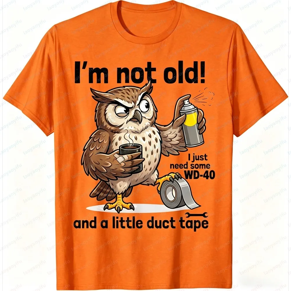 Men T-Shirt Summer Short Sleeve Fashion Funny Owl WD40 Duct Tape Graphic Tee Casual Humor Cotton Top Daily Wear Gift for Tops