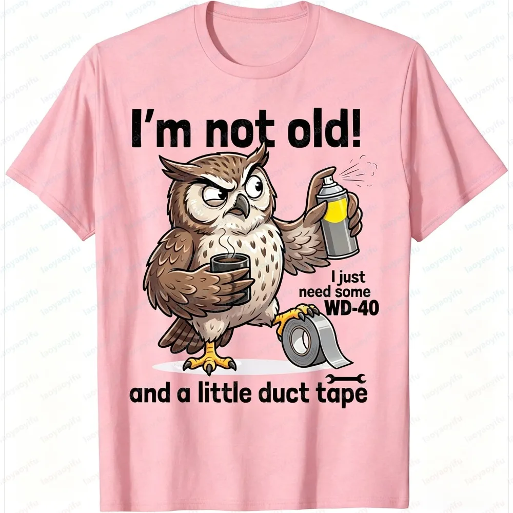 Men T-Shirt Summer Short Sleeve Fashion Funny Owl WD40 Duct Tape Graphic Tee Casual Humor Cotton Top Daily Wear Gift for Tops