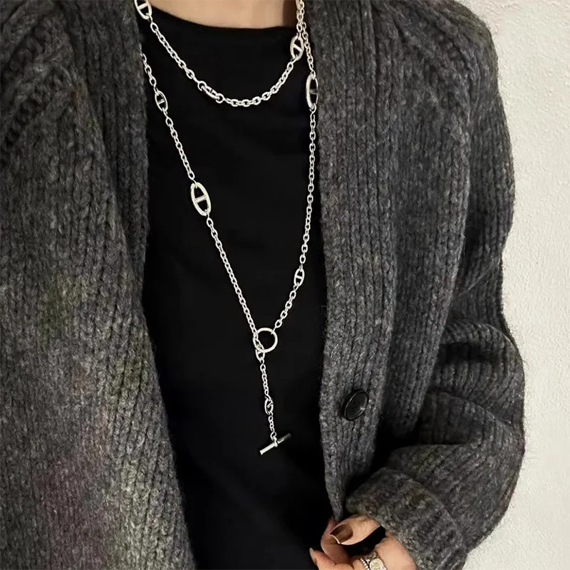 Minimalist Oval Link Chain Convertible Layered Necklace Waist Chain and Bag Accessory for Women's Fashion