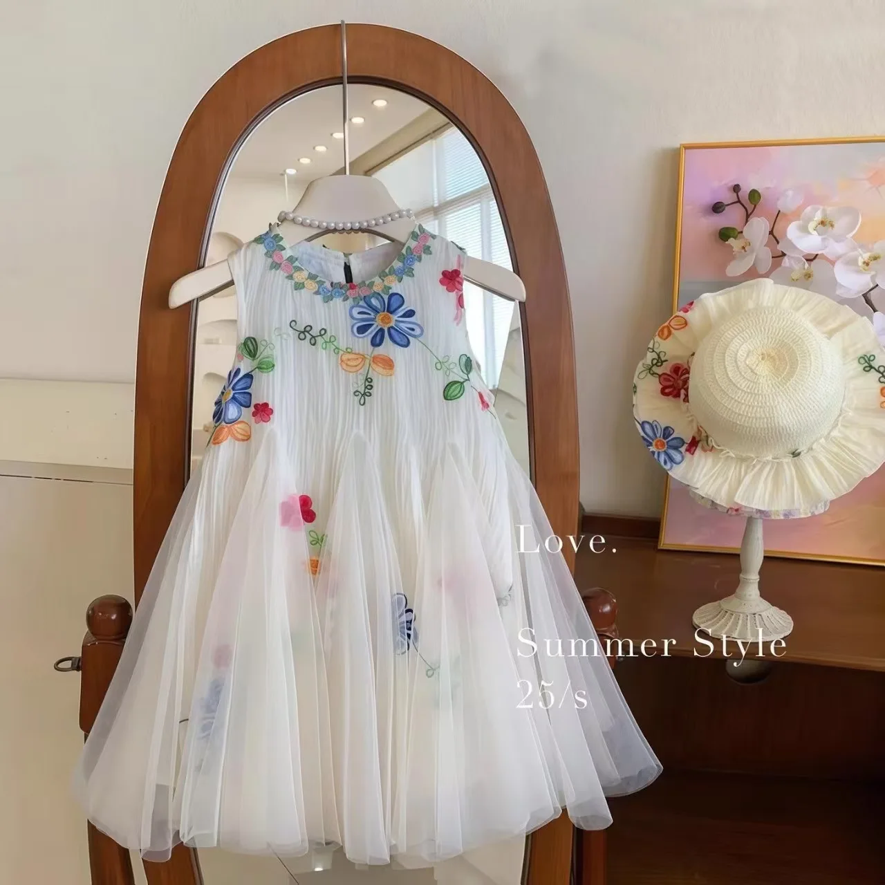 Summer Sweet and Cute Princess Girls Dresses Color Blocked Mesh Sleeveless Wedding Party Bridesmaids Children Dress