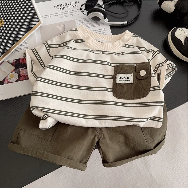 Children Summer Fashion Baby Boy Clothes Suits Striped Pocket TShirt Shorts 2pcs/Set Toddler Casual Costume Kids Tracksuits