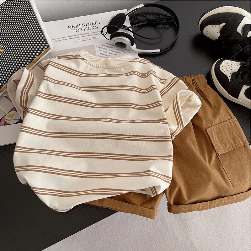 Children Summer Fashion Baby Boy Clothes Suits Striped Pocket TShirt Shorts 2pcs/Set Toddler Casual Costume Kids Tracksuits