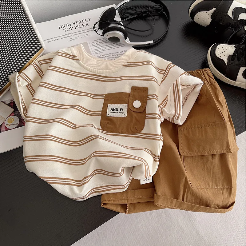 Children Summer Fashion Baby Boy Clothes Suits Striped Pocket TShirt Shorts 2pcs/Set Toddler Casual Costume Kids Tracksuits