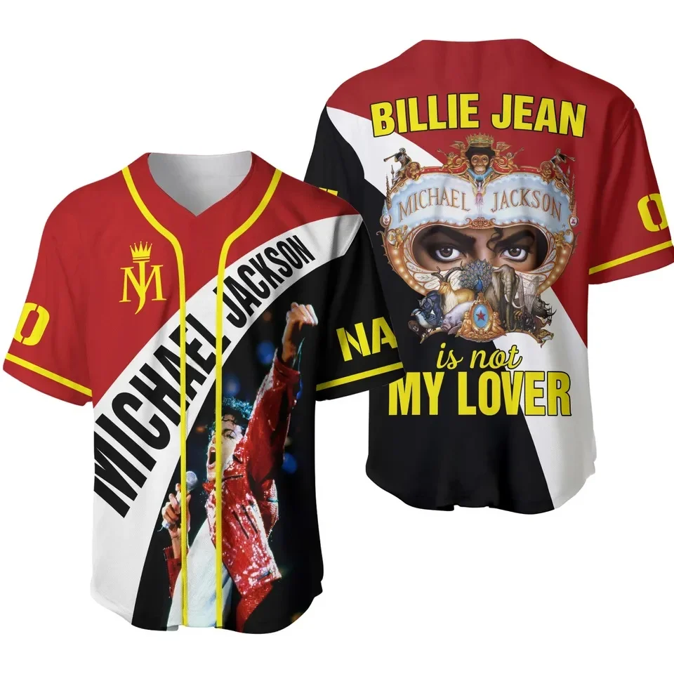 New Michael Jackson Moonwalker Black Gold Baseball Jersey King of Pop V-Neck Short Sleeve Streetwear Sport Shirt Men Women Fans
