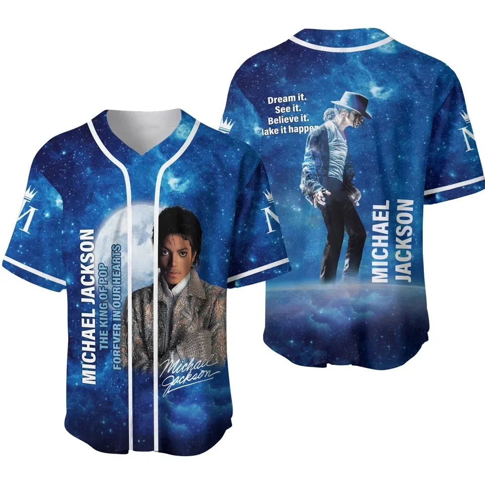 New Michael Jackson Moonwalker Black Gold Baseball Jersey King of Pop V-Neck Short Sleeve Streetwear Sport Shirt Men Women Fans