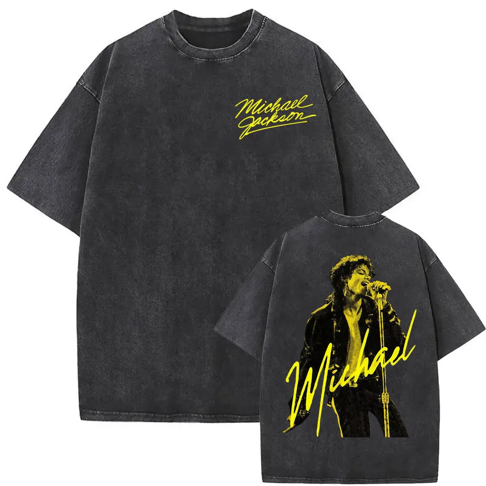 Michael Jackson King of Pop World Tour Vintage Washed T Shirt Men Women Fashion Gothic Classic T-shirts Summer Tops Cozy T-shirt