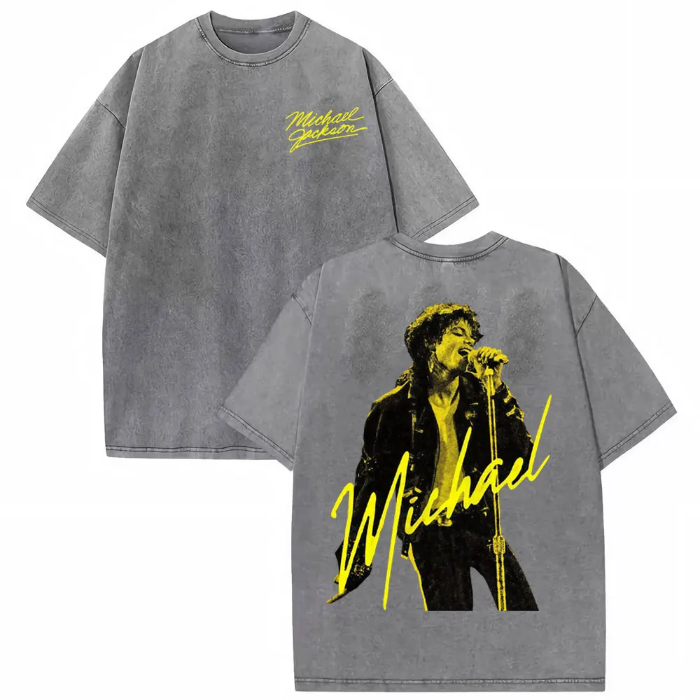 Michael Jackson King of Pop World Tour Vintage Washed T Shirt Men Women Fashion Gothic Classic T-shirts Summer Tops Cozy T-shirt
