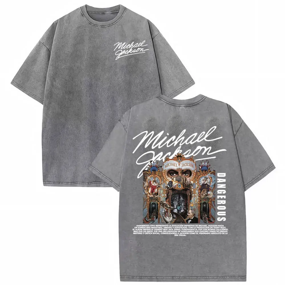 Michael Jackson King of Pop World Tour Vintage Washed T Shirt Men Women Fashion Gothic Classic T-shirts Summer Tops Cozy T-shirt
