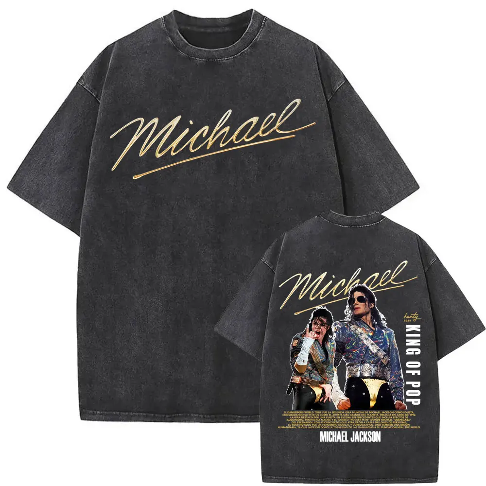 Michael Jackson King of Pop World Tour Vintage Washed T Shirt Men Women Fashion Gothic Classic T-shirts Summer Tops Cozy T-shirt