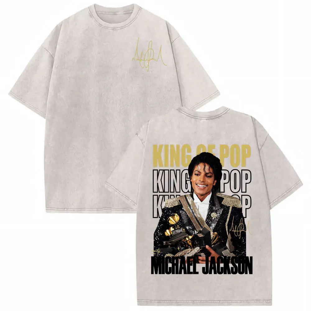 Michael Jackson King of Pop World Tour Vintage Washed T Shirt Men Women Fashion Gothic Classic T-shirts Summer Tops Cozy T-shirt