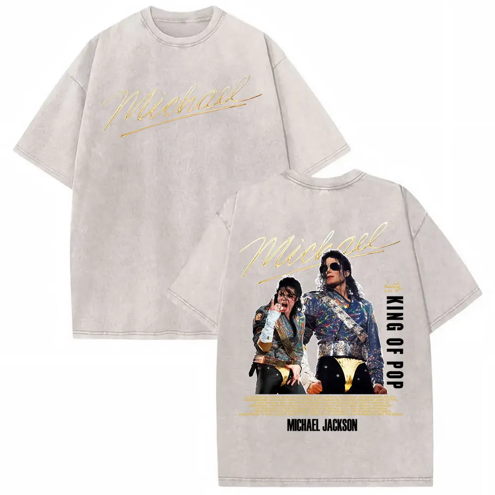 Michael Jackson King of Pop World Tour Vintage Washed T Shirt Men Women Fashion Gothic Classic T-shirts Summer Tops Cozy T-shirt