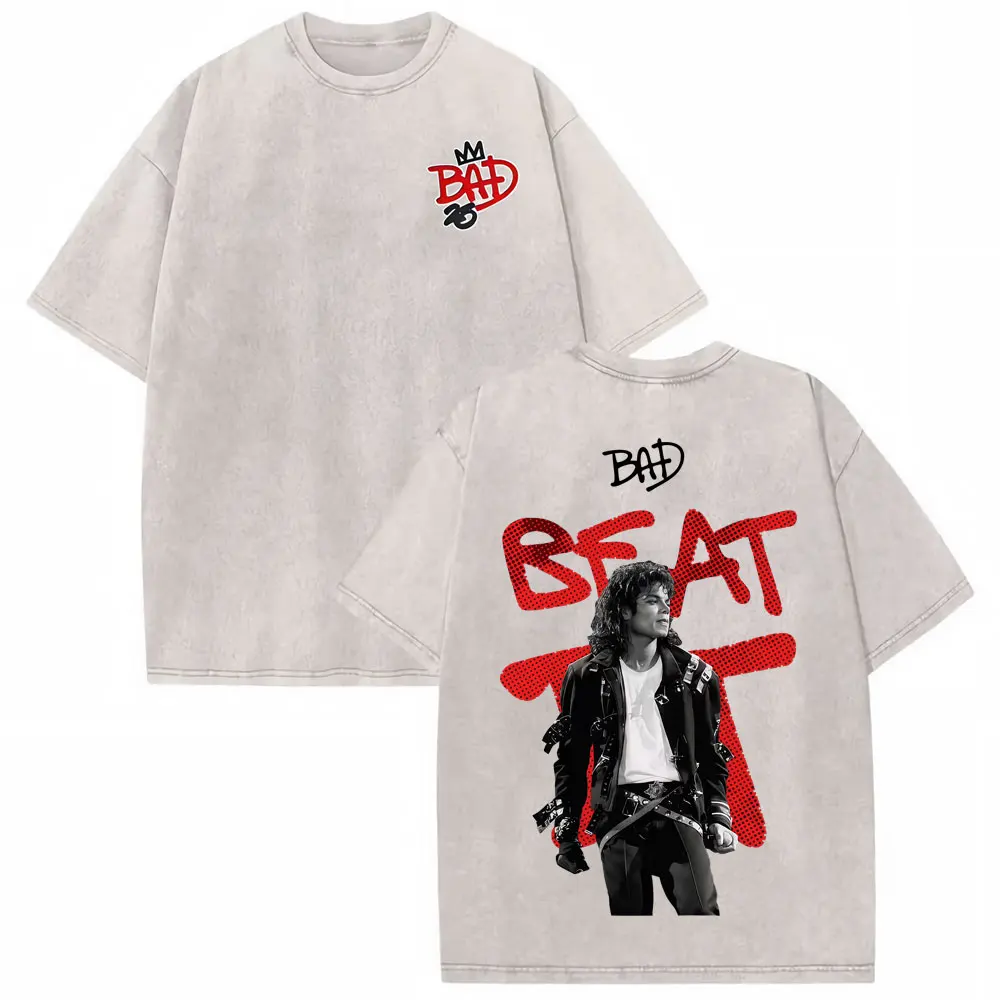 Michael Jackson King of Pop World Tour Vintage Washed T Shirt Men Women Fashion Gothic Classic T-shirts Summer Tops Cozy T-shirt