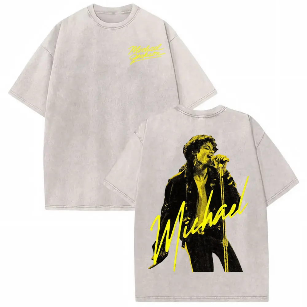 Michael Jackson King of Pop World Tour Vintage Washed T Shirt Men Women Fashion Gothic Classic T-shirts Summer Tops Cozy T-shirt