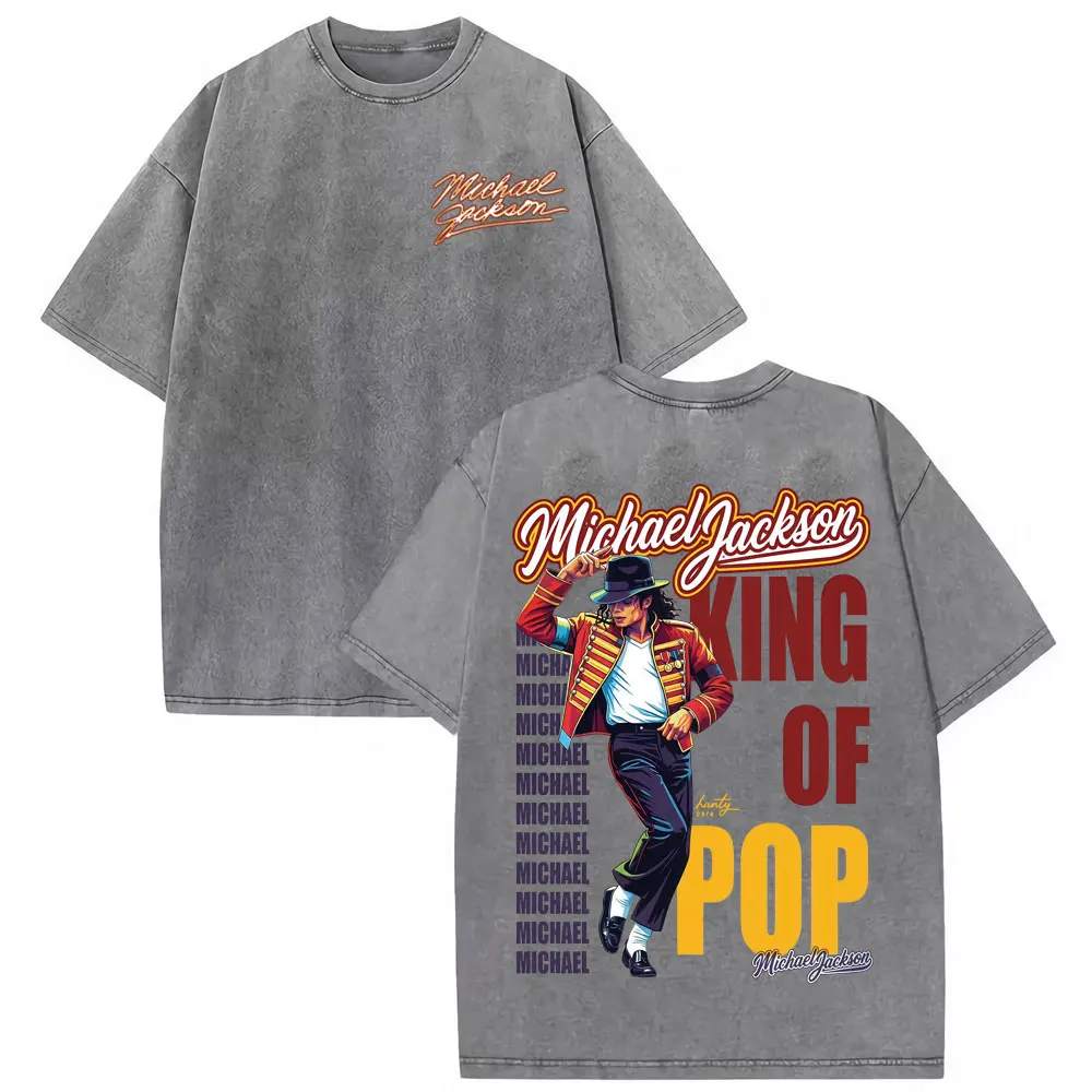 Michael Jackson King of Pop World Tour Vintage Washed T Shirt Men Women Fashion Gothic Classic T-shirts Summer Tops Cozy T-shirt