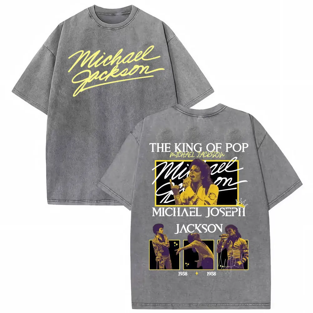 Michael Jackson King of Pop World Tour Vintage Washed T Shirt Men Women Fashion Gothic Classic T-shirts Summer Tops Cozy T-shirt