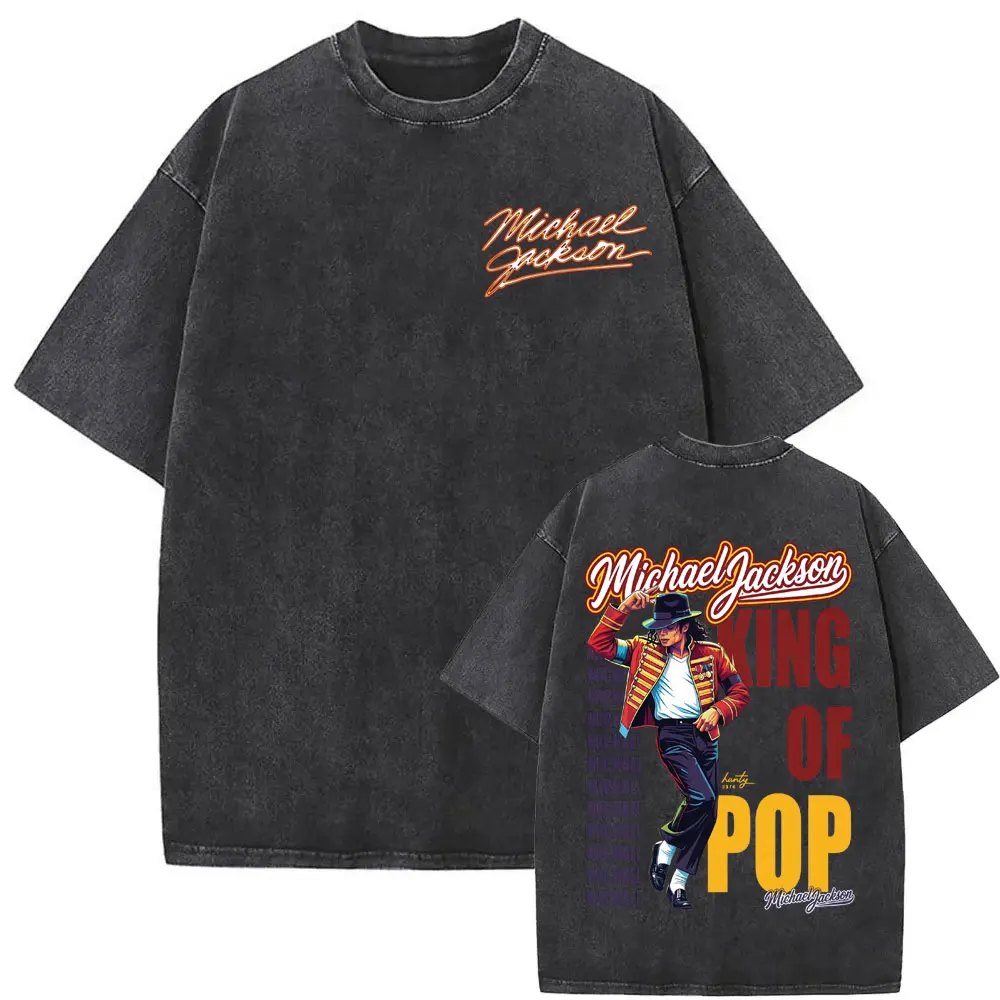 Michael Jackson King of Pop World Tour Vintage Washed T Shirt Men Women Fashion Gothic Classic T-shirts Summer Tops Cozy T-shirt