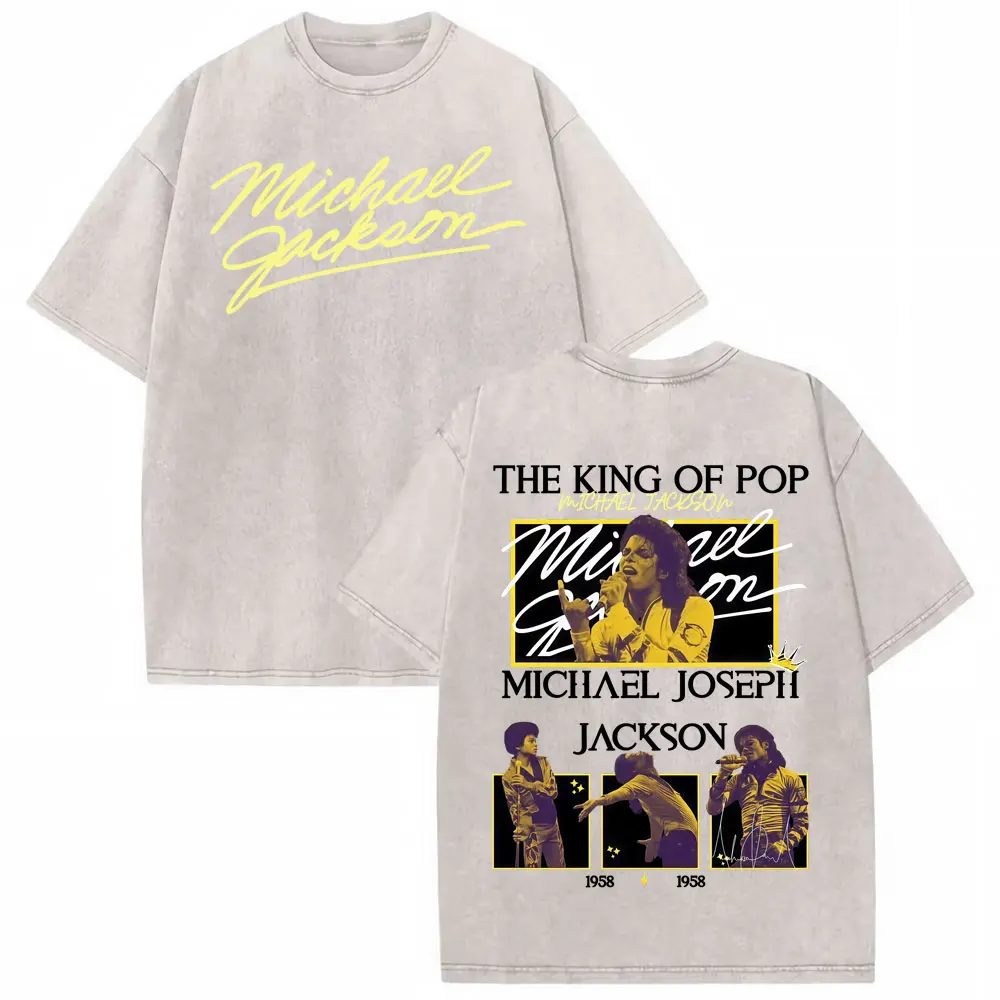 Michael Jackson King of Pop World Tour Vintage Washed T Shirt Men Women Fashion Gothic Classic T-shirts Summer Tops Cozy T-shirt