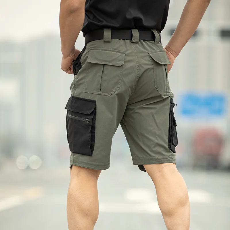 Fishing Multi-Pocket Cargo Shorts Men Wear-Resistant Tactical Pant Summer Thin Waterproof Quick Dry Outdoor Training Work Shorts