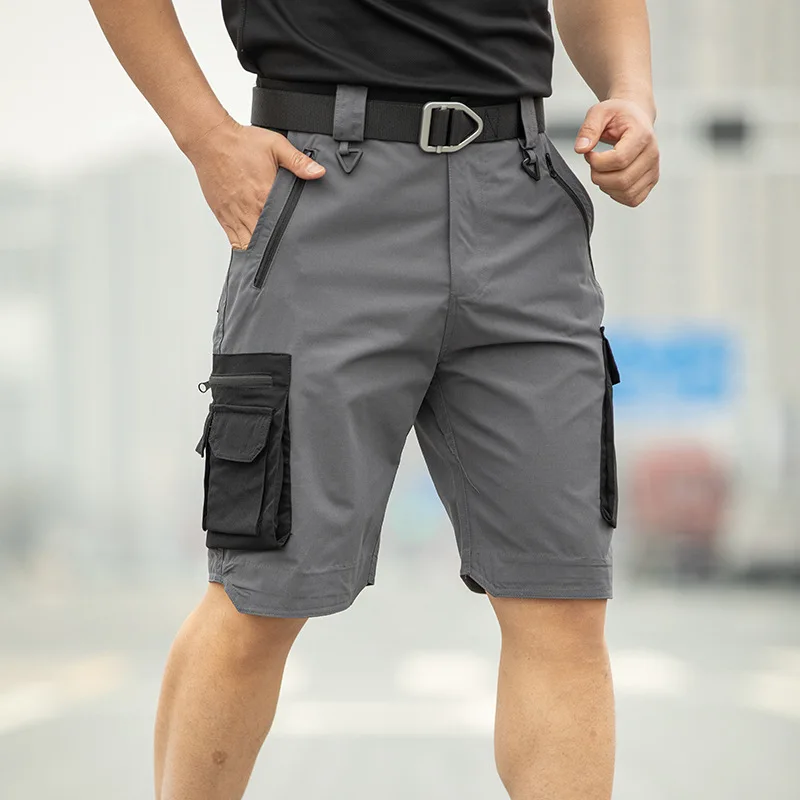 Fishing Multi-Pocket Cargo Shorts Men Wear-Resistant Tactical Pant Summer Thin Waterproof Quick Dry Outdoor Training Work Shorts