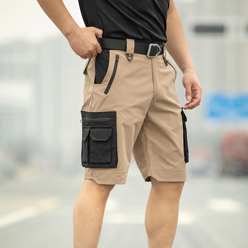 Fishing Multi-Pocket Cargo Shorts Men Wear-Resistant Tactical Pant Summer Thin Waterproof Quick Dry Outdoor Training Work Shorts