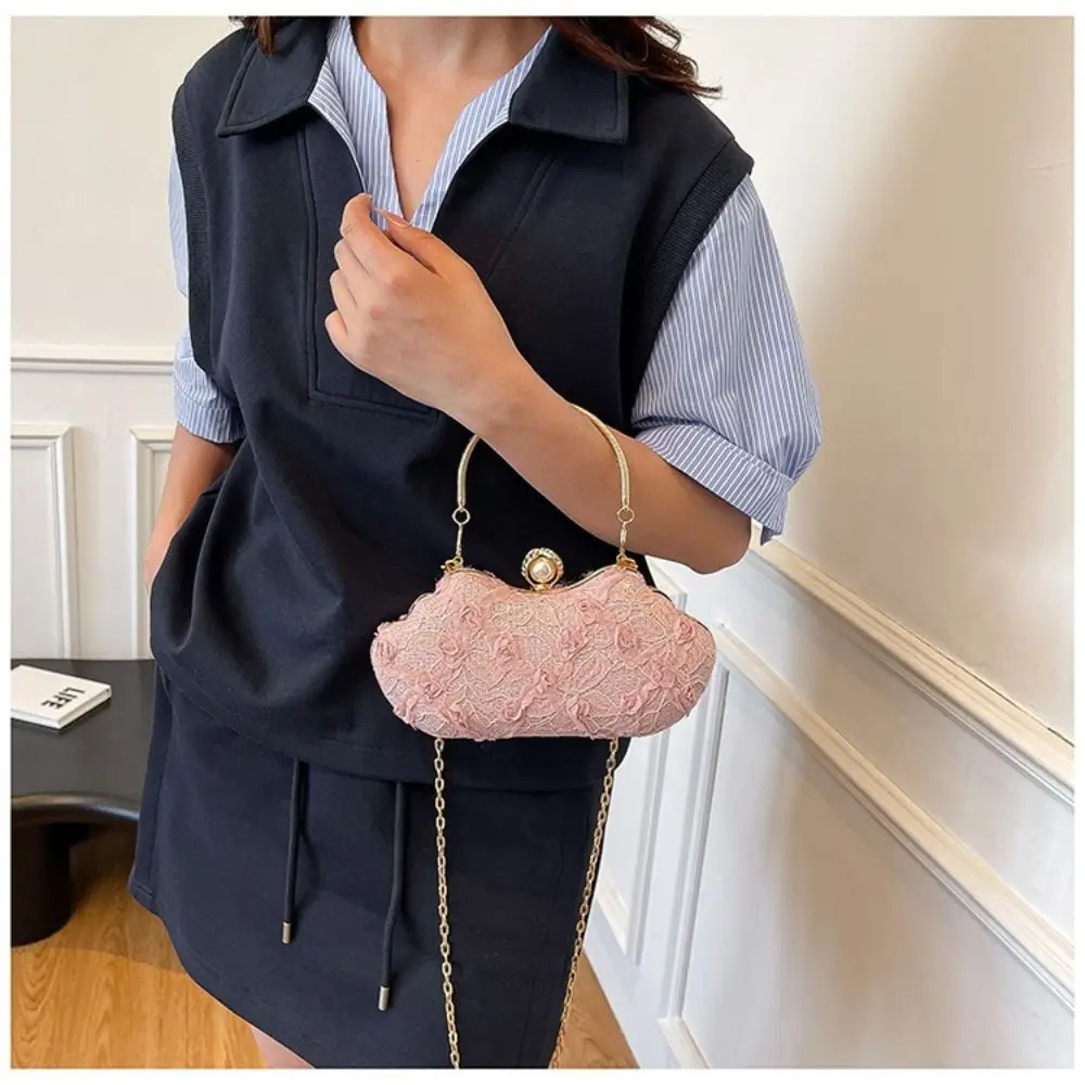 Luxury Polyester Lace Flower Bag Lace Flower Banquet Bag Clutch Handbag Women