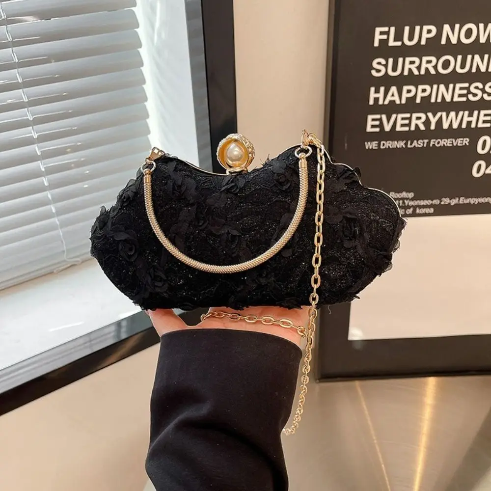 Luxury Polyester Lace Flower Bag Lace Flower Banquet Bag Clutch Handbag Women
