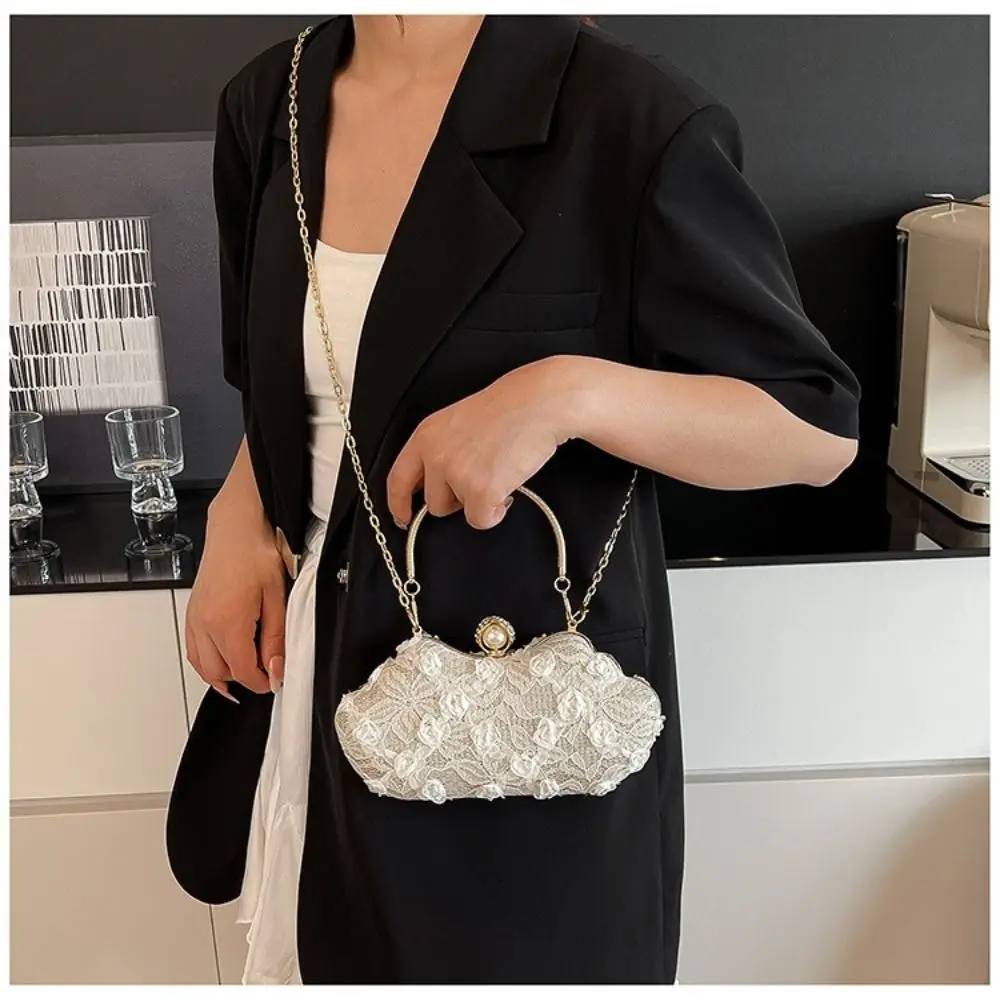 Luxury Polyester Lace Flower Bag Lace Flower Banquet Bag Clutch Handbag Women
