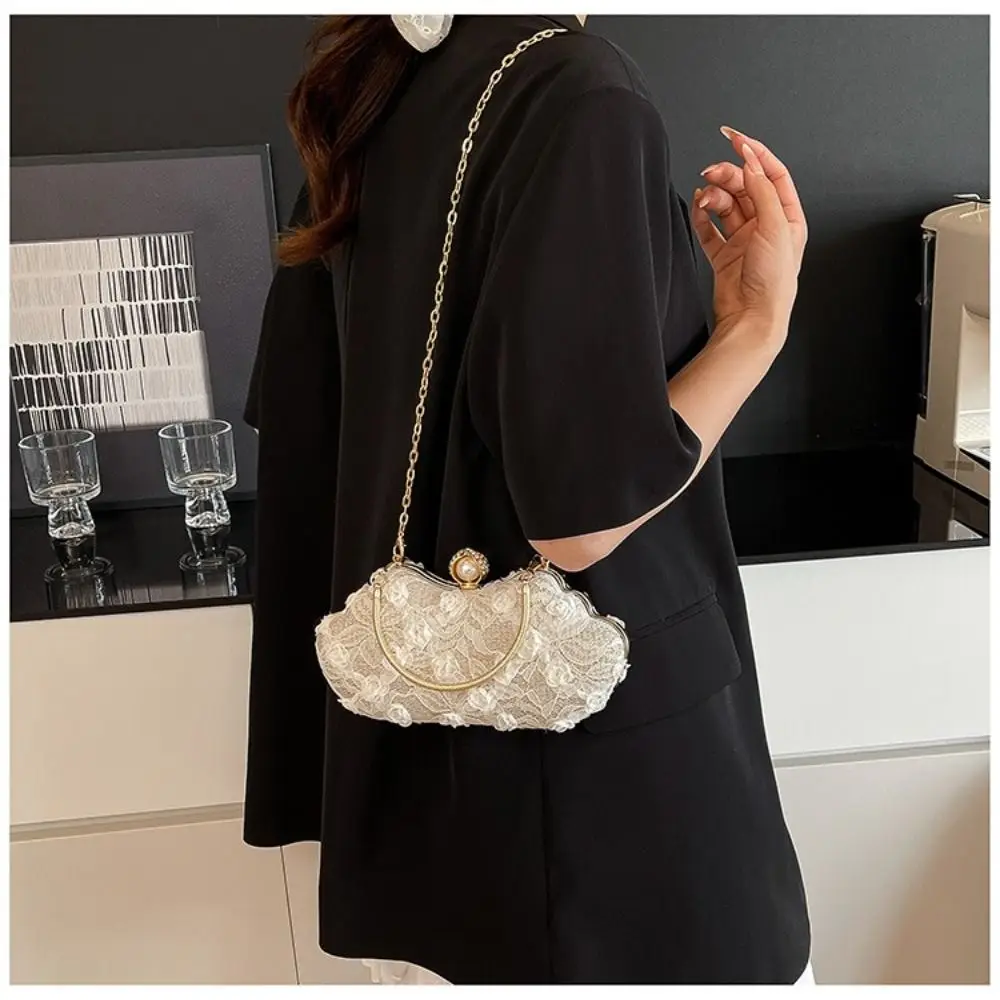 Luxury Polyester Lace Flower Bag Lace Flower Banquet Bag Clutch Handbag Women