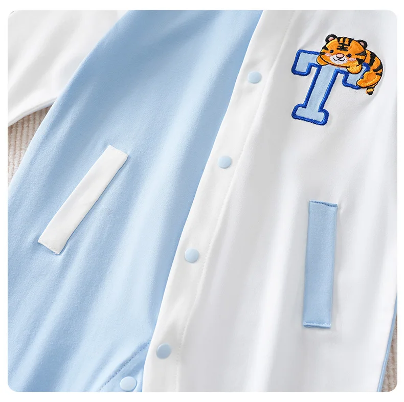 Baby Boy Romper Long Sleeve Tiger Letter T Embroidery Jumpsuit Newborn Baseball Style Casual Clothes 0-18M