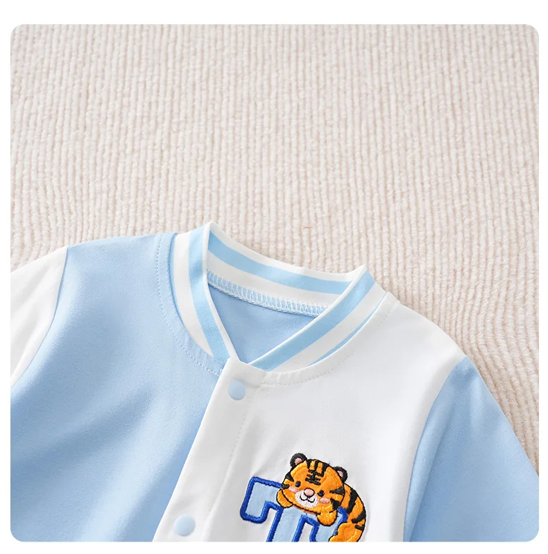 Baby Boy Romper Long Sleeve Tiger Letter T Embroidery Jumpsuit Newborn Baseball Style Casual Clothes 0-18M