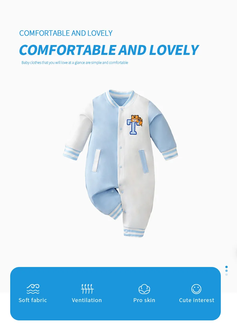 Baby Boy Romper Long Sleeve Tiger Letter T Embroidery Jumpsuit Newborn Baseball Style Casual Clothes 0-18M