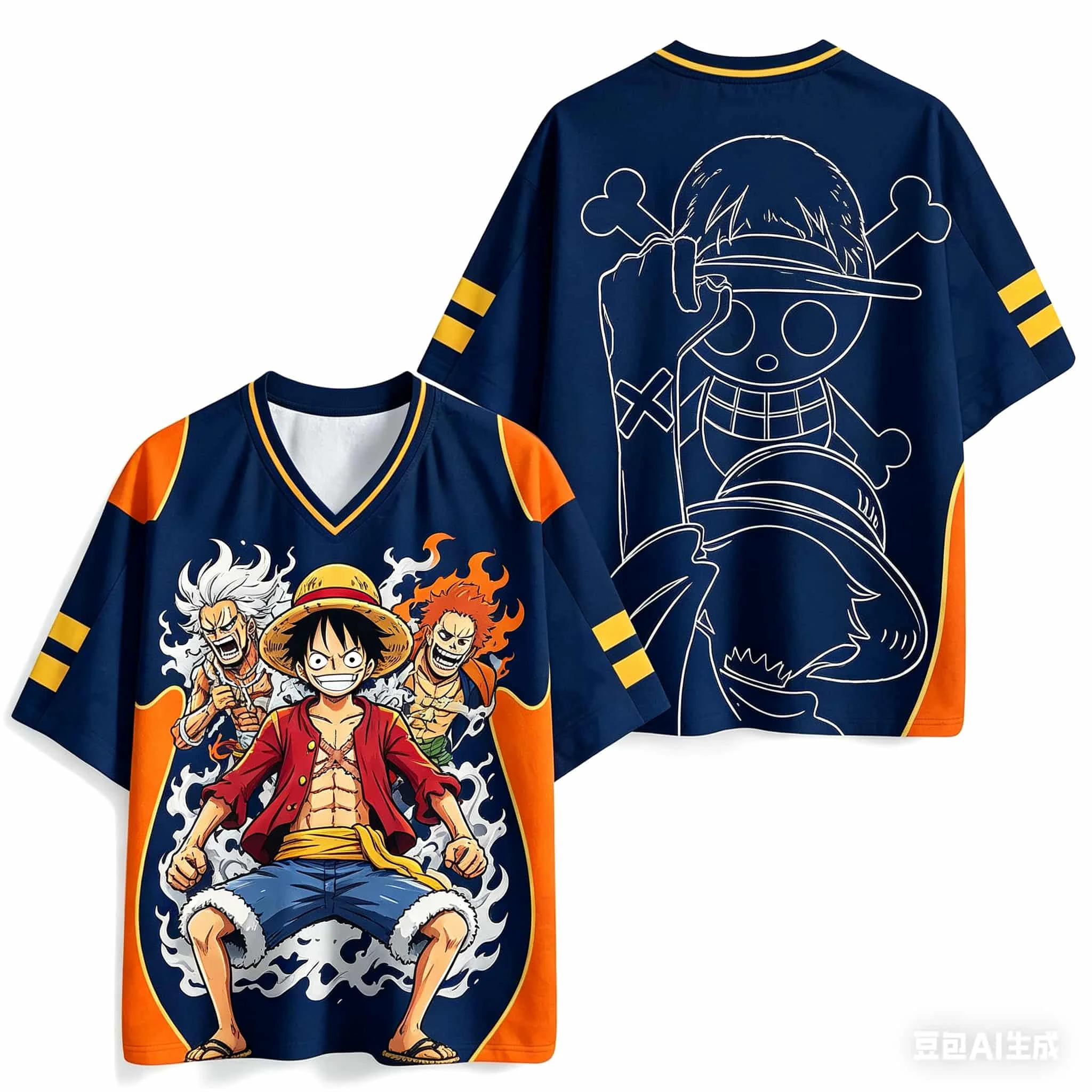One Piece Monkey D.Luffy Oversized V-Neck Jersey 3D Quick Dry T-Shirt For Men Women Kids Anime Fan Tee Outdoor Sports Streetwear