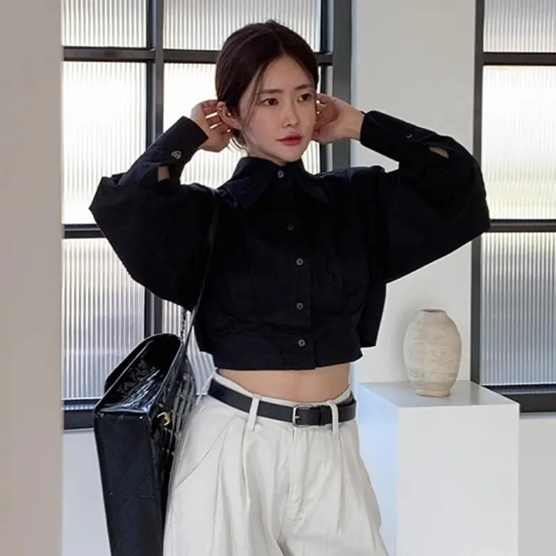 Spring Summer Casual Shirt Women Shirts Crop Tops Fashion Female Long Sleeve Solid Lace Up Blouse Office Lady White Shirts