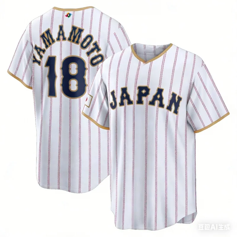 2026 New Japan Baseball Jersey Ohtani 16 Men's White Pinstripe WBC Baseball Shirt Short Sleeve Fan Version Sportswear