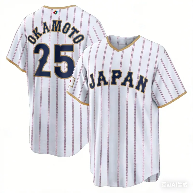 2026 New Japan Baseball Jersey Ohtani 16 Men's White Pinstripe WBC Baseball Shirt Short Sleeve Fan Version Sportswear