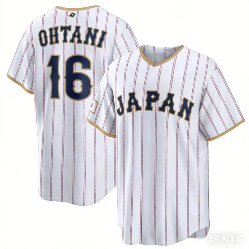 2026 New Japan Baseball Jersey Ohtani 16 Men's White Pinstripe WBC Baseball Shirt Short Sleeve Fan Version Sportswear