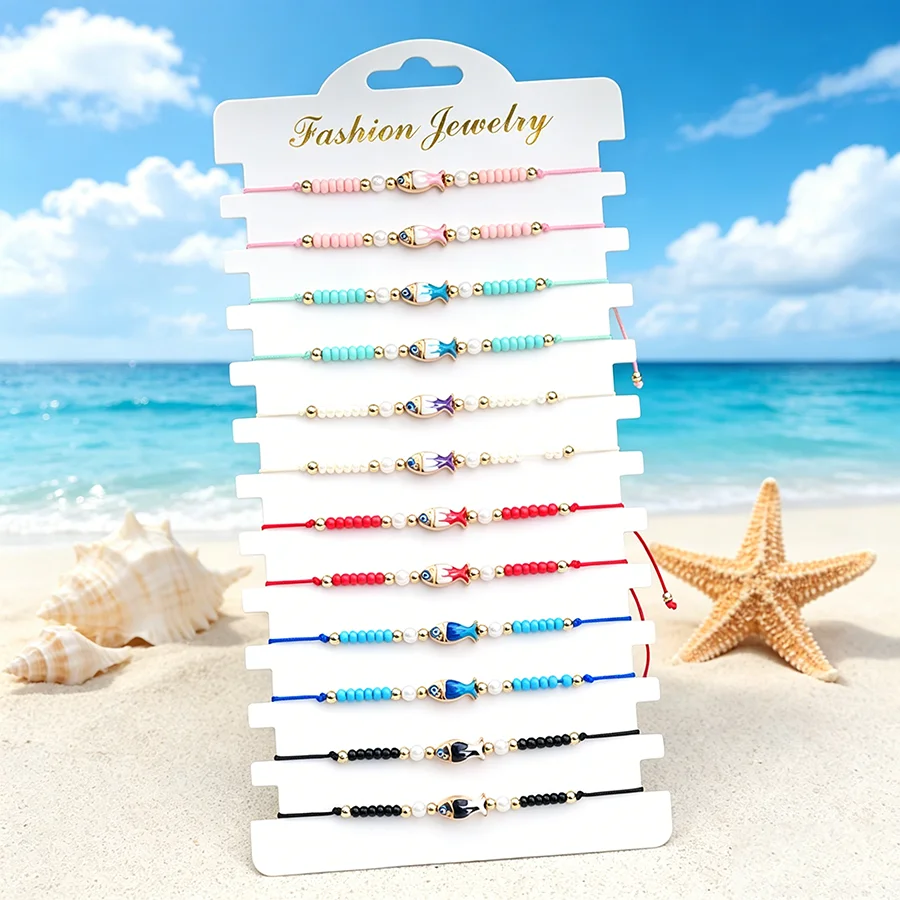 Noter New Bohemian Women String Bracelet Cute Starfish Conch Fish Marine Animals Charm Braslet Beach Vacation Jewelry Versatile